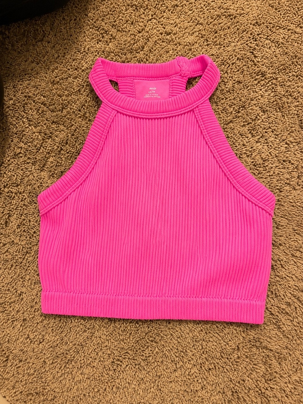 aerie Ribbed Halter Crop Tank Top - Hot Pink